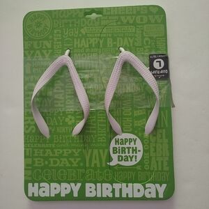 Hallmark Flip Flops Happy Birthday B-DAY Green White Womens's Gift Shoes 10 11